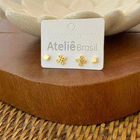 Kit Brincos Segundo Furo Trevo e Quadradinho Dourado
