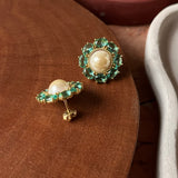 Brinco Pérola e Zircônia Verde Dourado