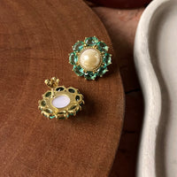 Brinco Pérola e Zircônia Verde Dourado
